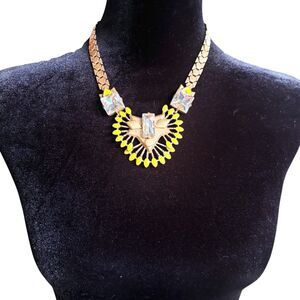 Stella & Dot Norah Yellow Enamel & Crystal Statement Necklace Hex Link Chain